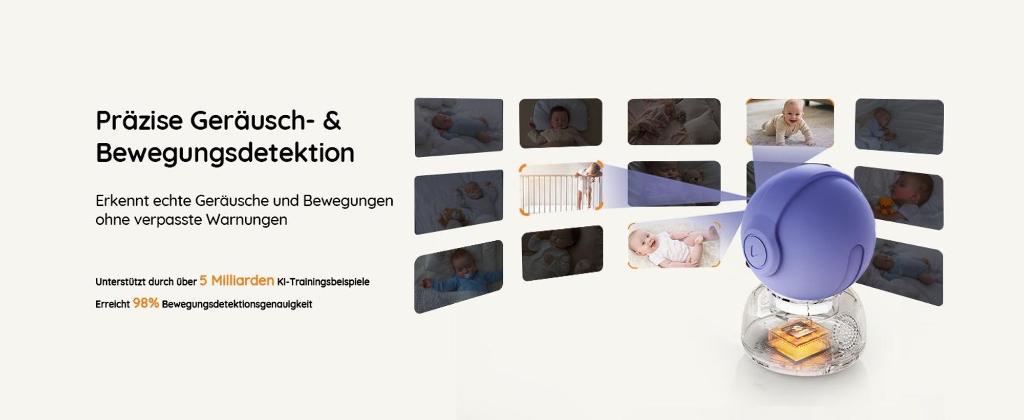 5 Zoll Babyphone mit Kamera 2K Babyfon Video PTZ 355° Bewegungs und Geräuscherkennung Temperatur Luftfeuchtigkeit mobiles Tracking