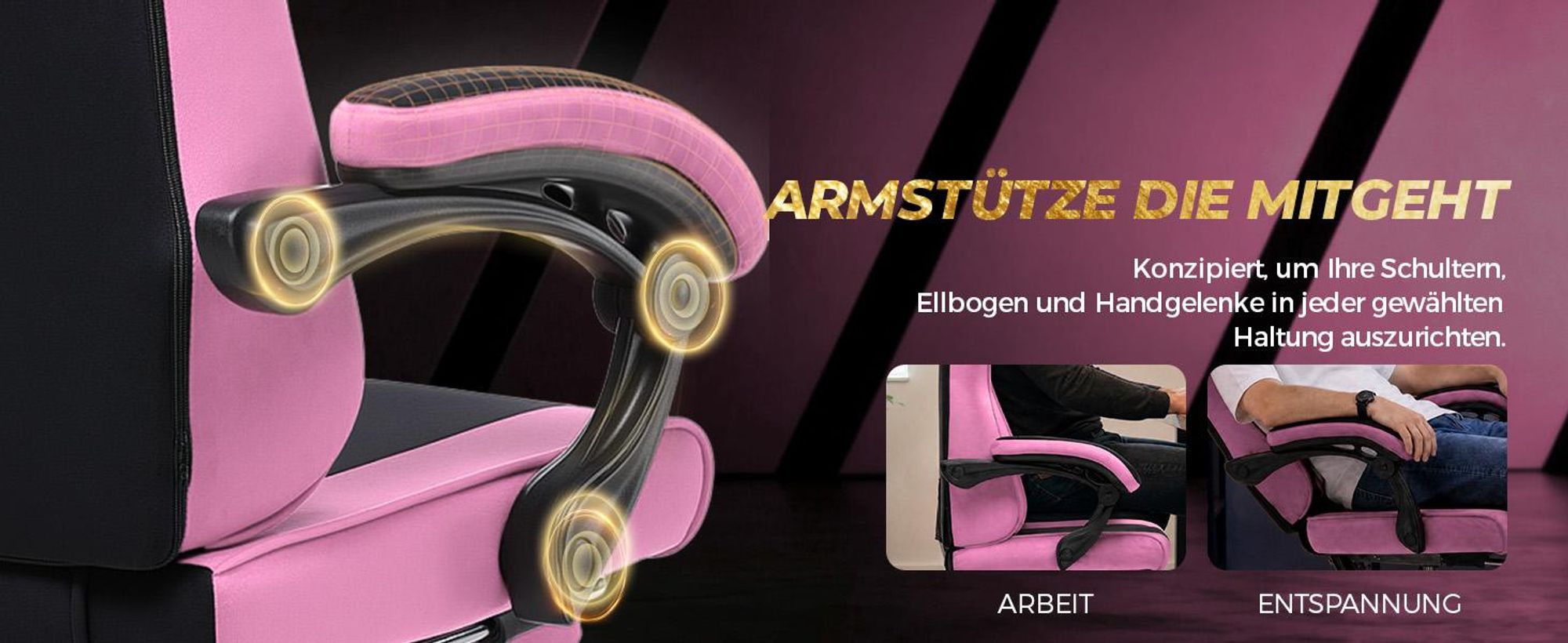 GTPLAYER Gaming Stuhl Ergonomischer Gaming Sessel Schreibtischstuhl mit Stoffoberfläche, Federsitzkissen, Verbindungsarmlehnen und Fußstütze 150KG, ro