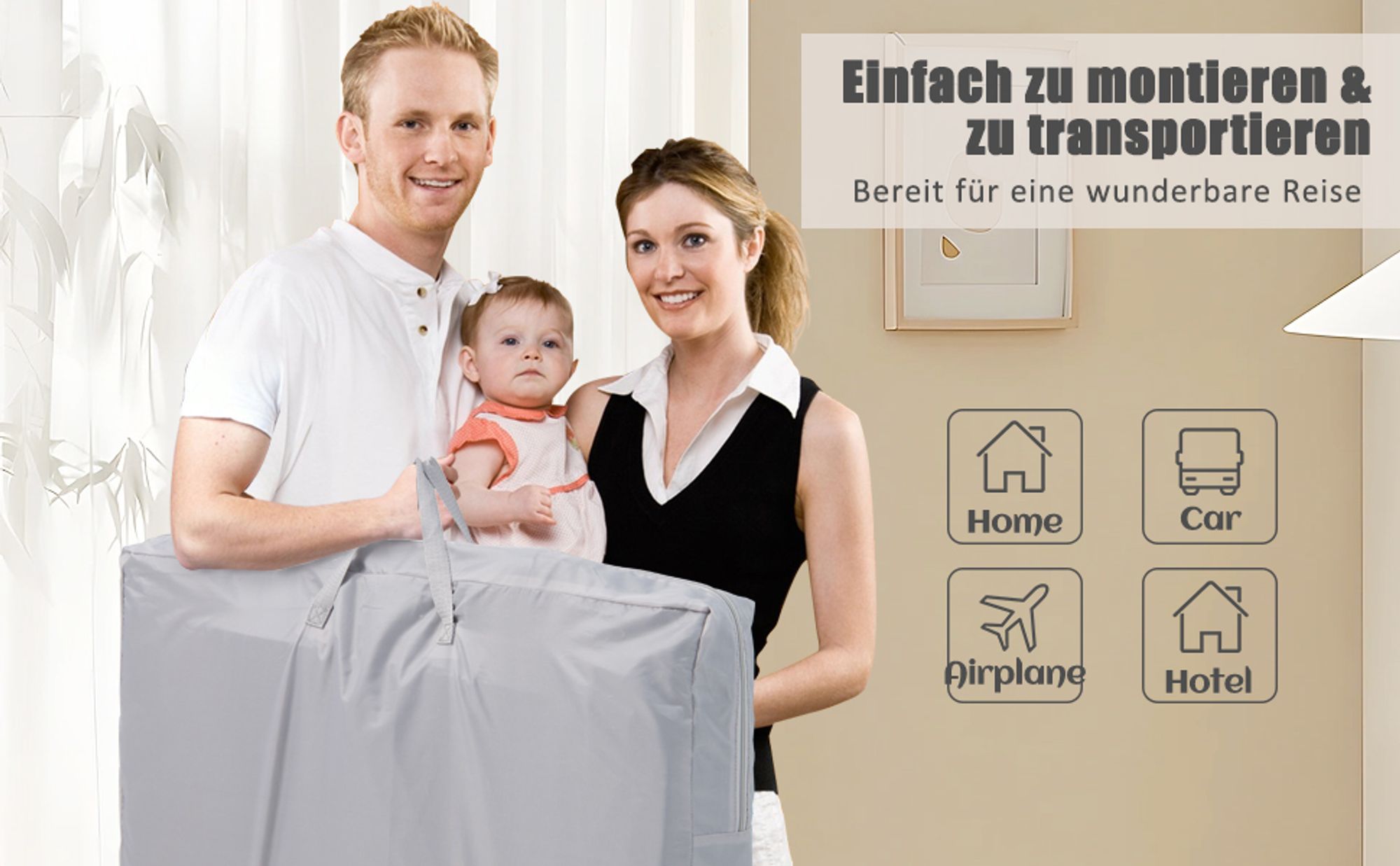 2 in 1 Beistellbett & Babywiege, 5-stufig Höhenverstellbar Babybett mit Matratze, Zustellbett Kinder ab Geburt bis 9 kg, 10° Neigung Reisebett Baby mit Rollen (Grau)