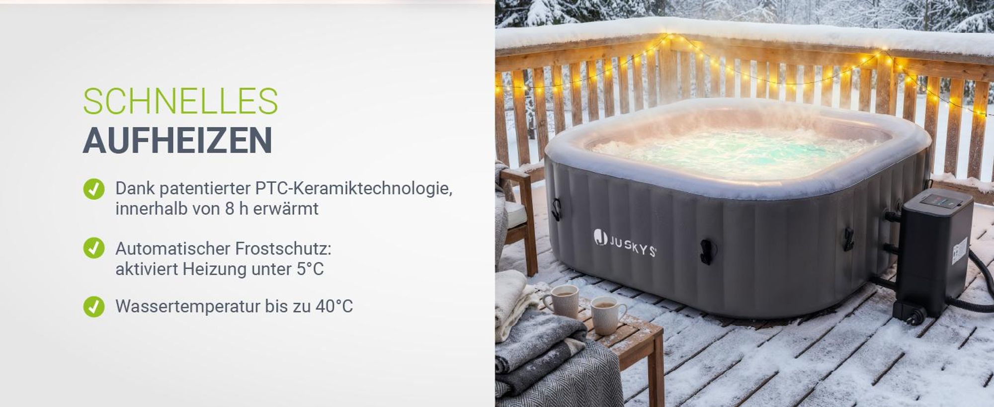 Juskys® Whirlpool SpaLuxe inkl. LED-Beleuchtung Grau/Blau - 3000W, 130 Düsen, aufblasbar