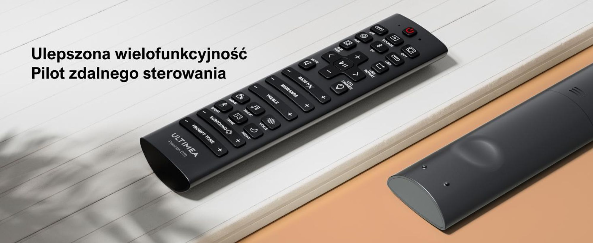 Wirtualny system dźwięku przestrzennego ULTIMEA 7.1 do telewizora, moc szczytowa 410 W, soundbar z regulowanym subwooferem i głośnikiem surround, sterowanie za pomocą aplikacji