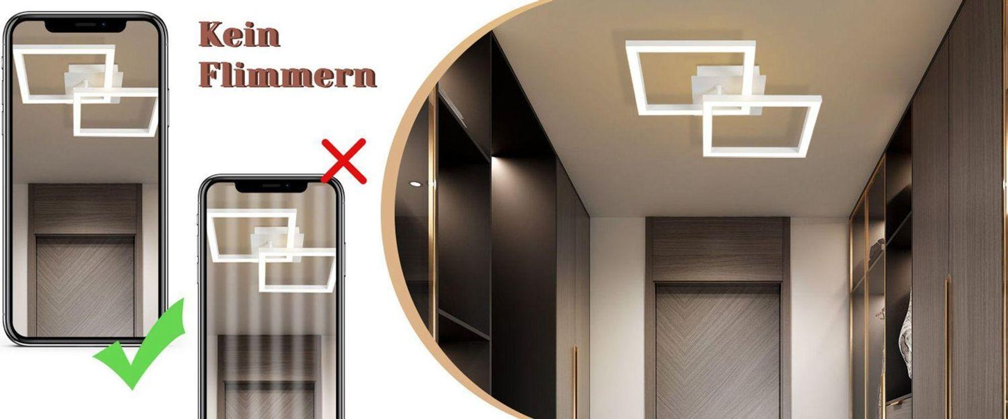 ZMH Lampa sufitowa Led Biały Salon Ciepła Biała Sypialnia   Obrotowa Geometryczna 24W do Kuchni Przedpokoju Biura