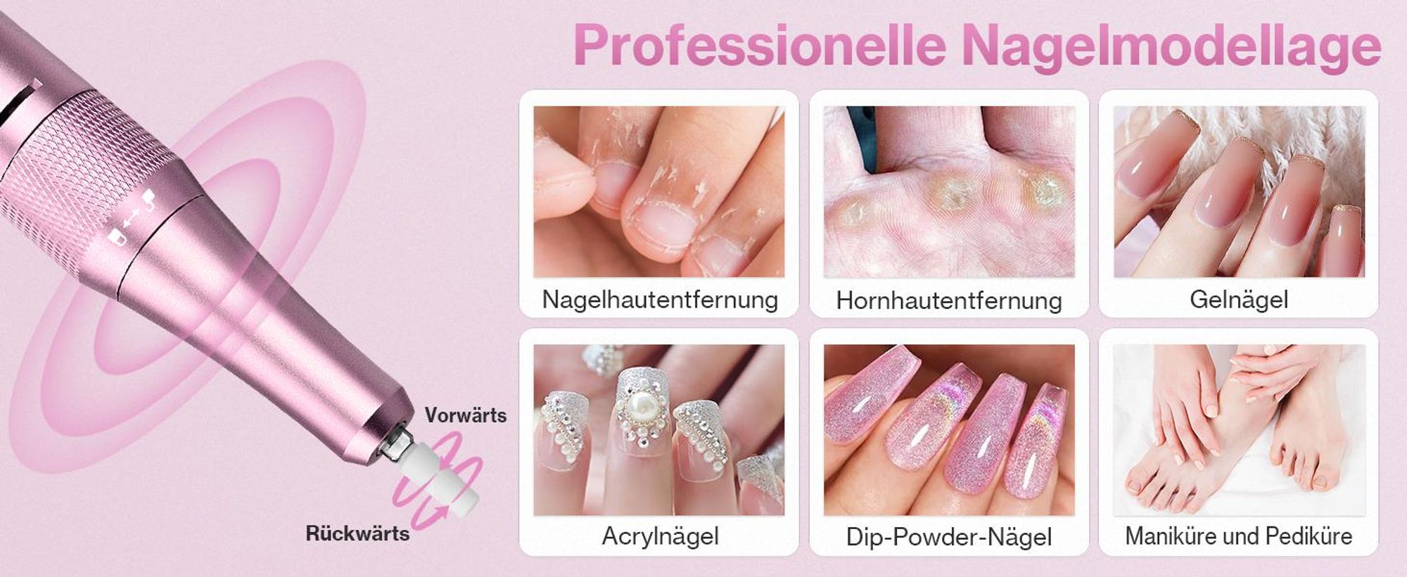 Nagelfräser, Elektrischer Nagelfeile, Nagelbohrer Set, 45000 U/min, Maniküre Pediküre Set mit LCD-Anzeige, für Gelnägel Nagellack Acrylnägel