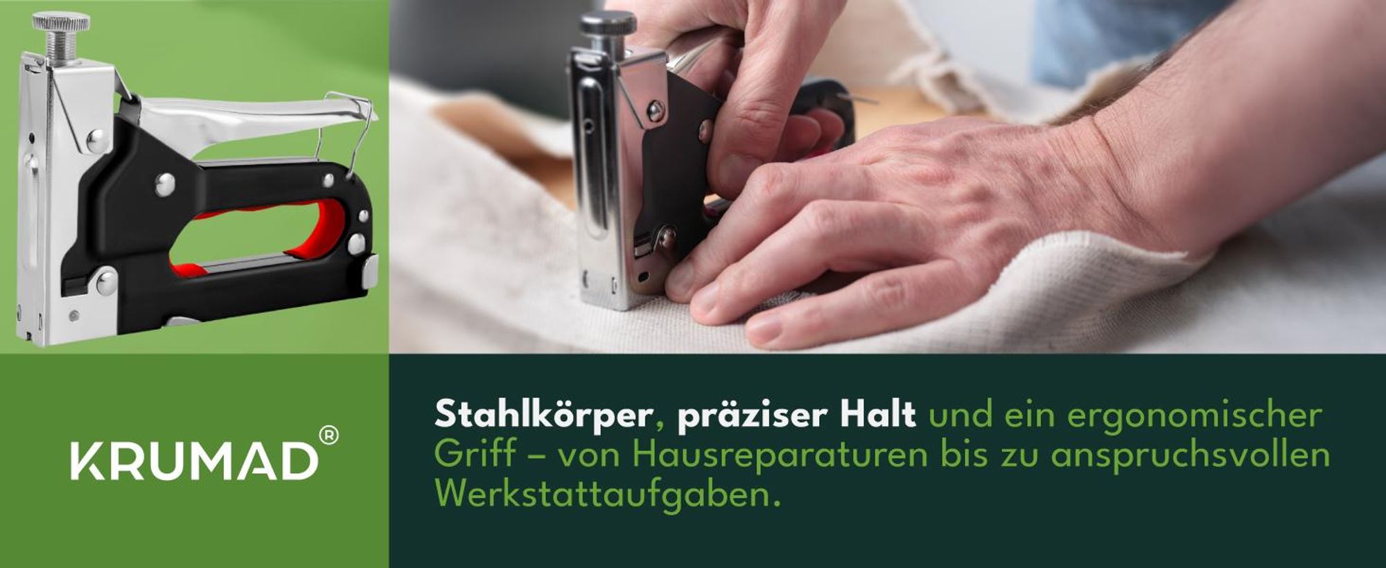 KRUMAD Handtacker Profi, Tackerpistole mit einstellbarer Schlagkraft, kompatibel mit D U T Klammern, robustes Stahlgehäuse