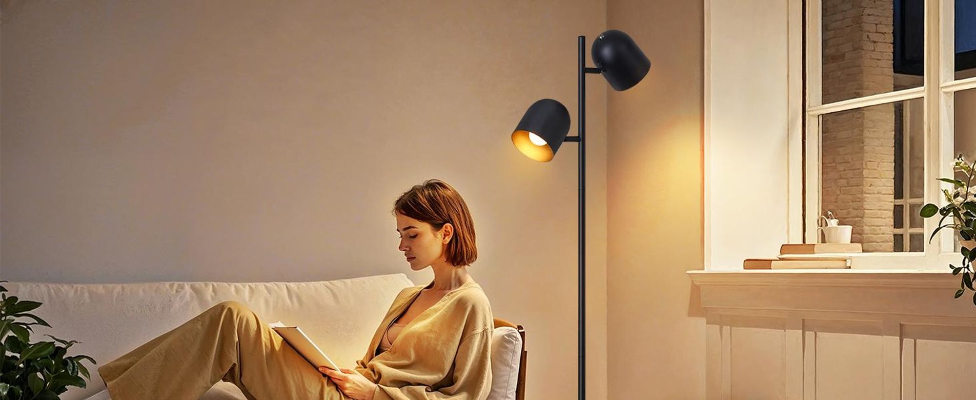ZMH Vloerlamp Vintage Woonkamer, Retro: Industriële vloerlamp met 2 lampen in zwart en goud, metalen uitvoering, E14, verstelbaar 350°, leeslamp voor slaapkamer - Zonder lampen