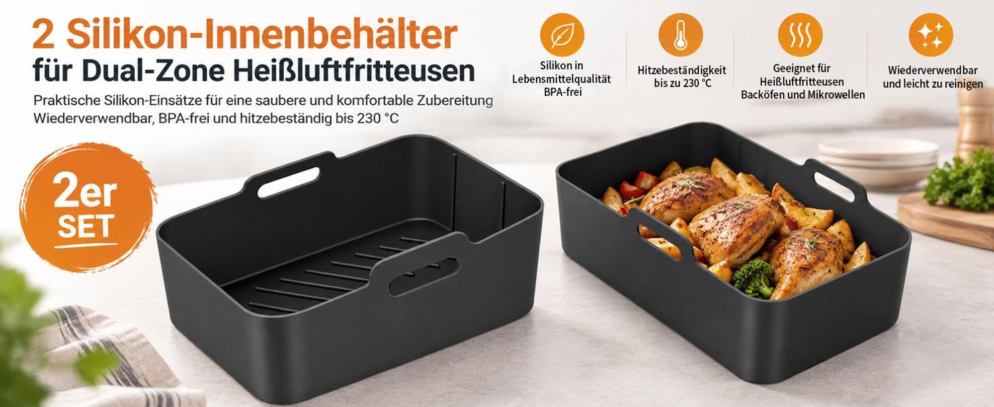 19-tlg. Heißluftfritteuse Zubehör Set für Ninja AF300EU AF400EU, mit 2 Silikonformen, Grillrost, Spießen, Backpapier & Küchenzubehör