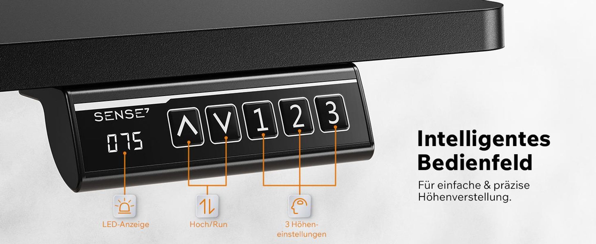 SENSE7 NOJO LIGHT Höhenverstellbarer Schreibtisch Elektrisch 120x60 cm Schwarz Gaming Tisch Computertisch Standing Desk Memory Home Office PC Tisch
