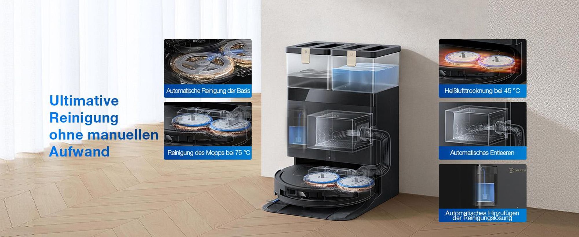 ECOVACS DEEBOT T50 PRO Omni Gen3 Care kit Staubsauger Roboter mit Wischfunktion (Enthält 2 zusätzliche Wischpads, 3 Filter und 3 Staubbeutel) Schwarz