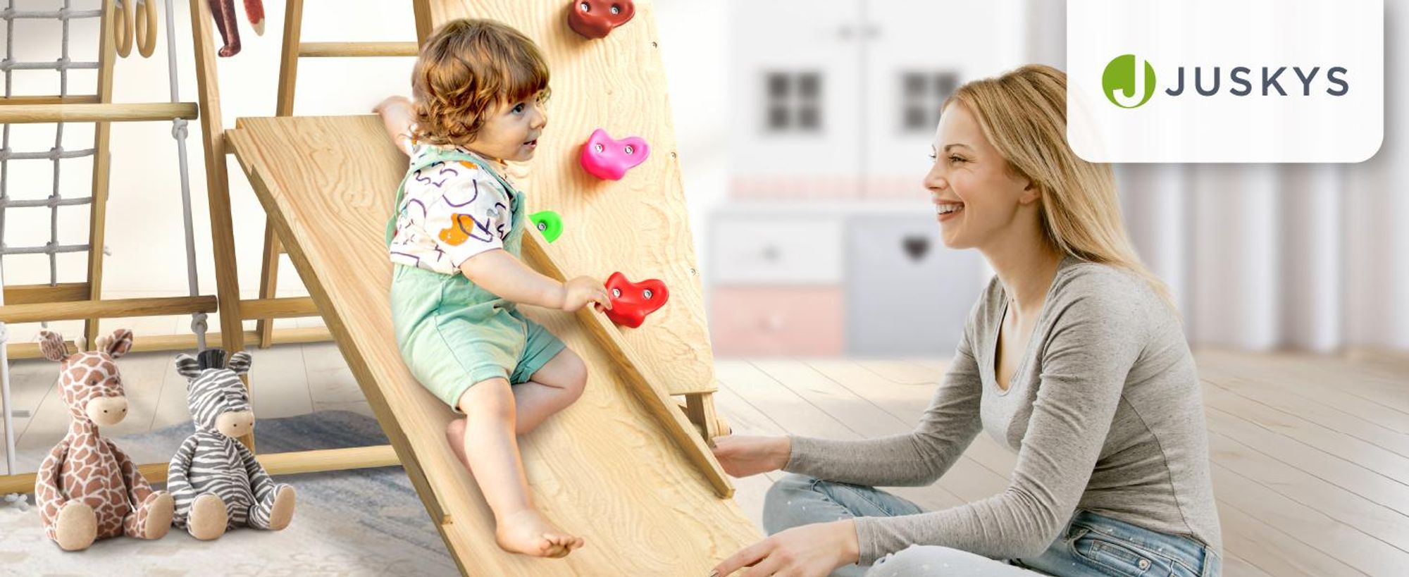 Juskys Maxi Klettergerüst für Kinder - Rutsche, Kletterwand & Schaukel - Natur