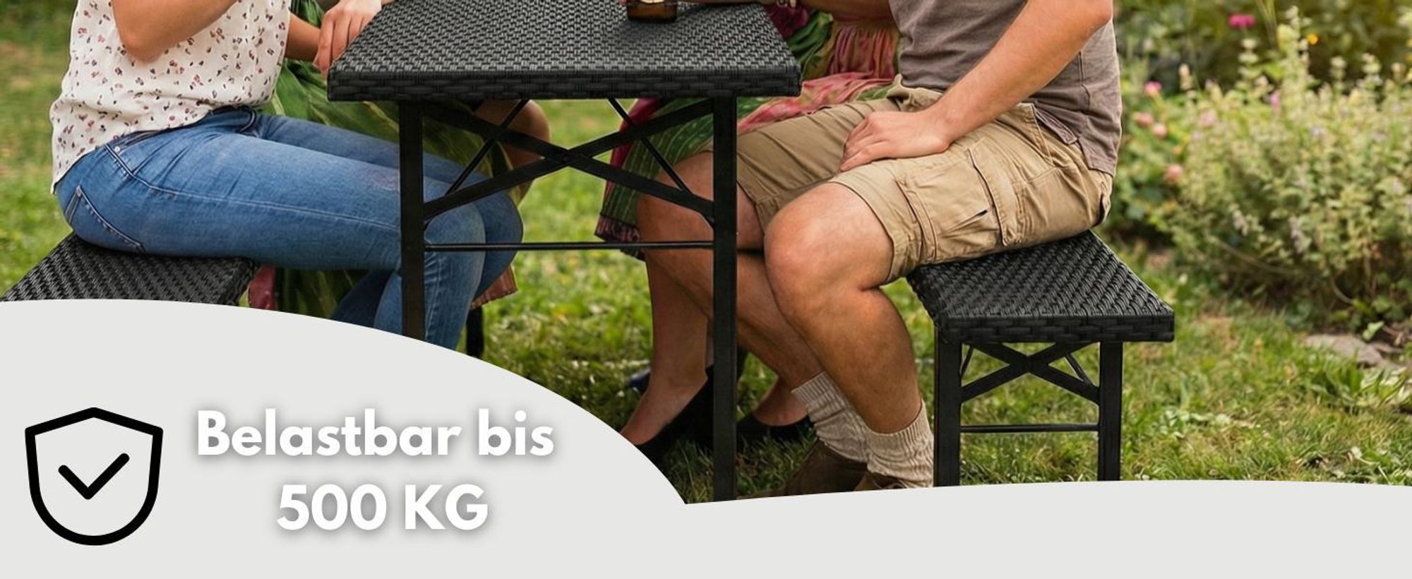 Albatros Bierzeltgarnitur Rattan – robuste Biertischgarnitur Klappbar und hohe Tragkraft – Set aus 2x Bierbank und 1x Biertisch für bis zu 10 Personen – Bierbankgarnitur