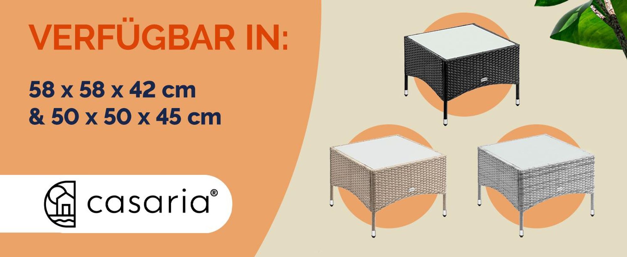CASARIA® Polyrattan Beistelltisch 58x 58x 42 cm Höhenverstellbare Füße 5mm Sicherheitsglas Wetterfest Gartentisch Balkontisch Kaffeetisch Outdoor Creme