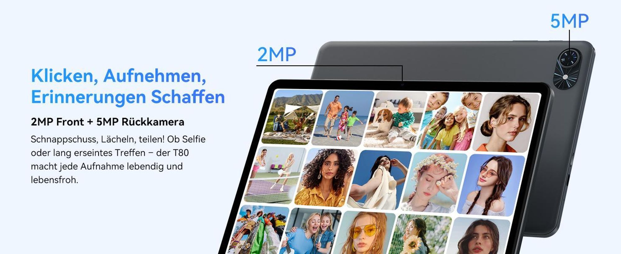 TABWEE T80 mit Stylus-Pen/Tastatur, 10.1 Zoll,Android 16, 64GB ROM, 1280 x 800 pixel, 6000mAh Akku, 5MP Kamera, 5G WiFi, Bluetooth, Gemini AI Tablet