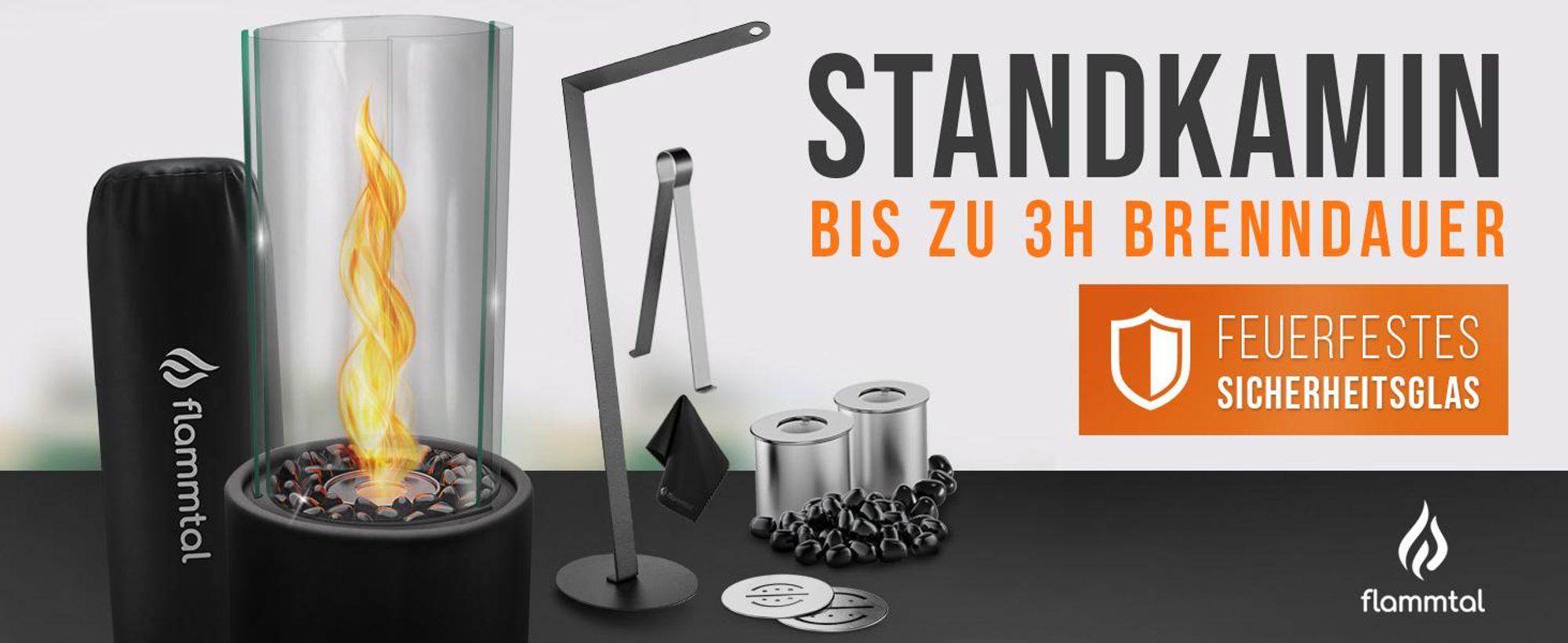 Flammtal Bioethanol Standkamin Helix für Garten, Terrasse, Balkon & Deko – Outdoor Kamin 3h Brenndauer / 86cm hoch – Freistehender Ethanol Standkamin