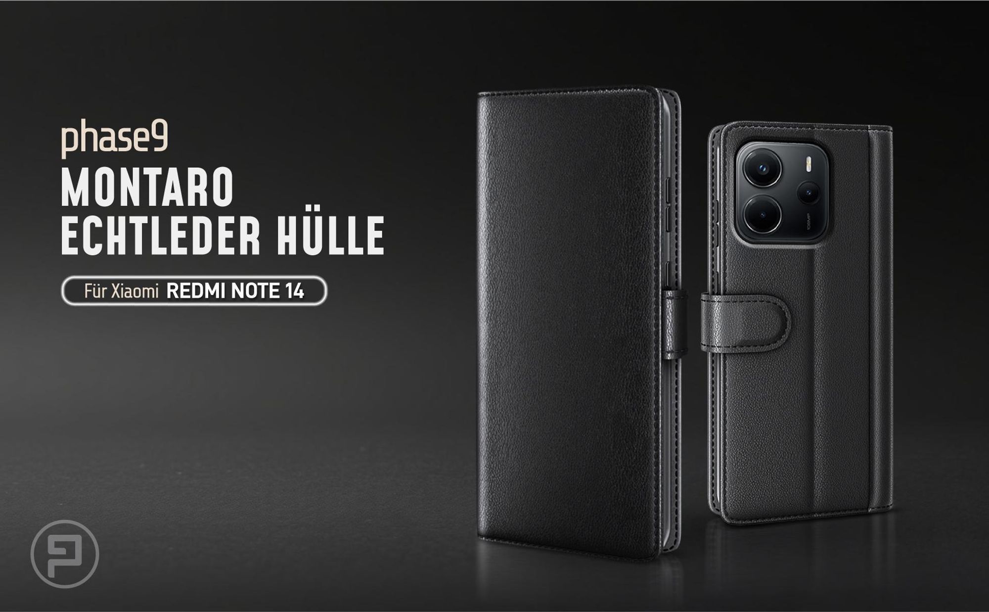 Schwarze Lederhülle für Xiaomi Redmi Note 14 mit Magnetschließe