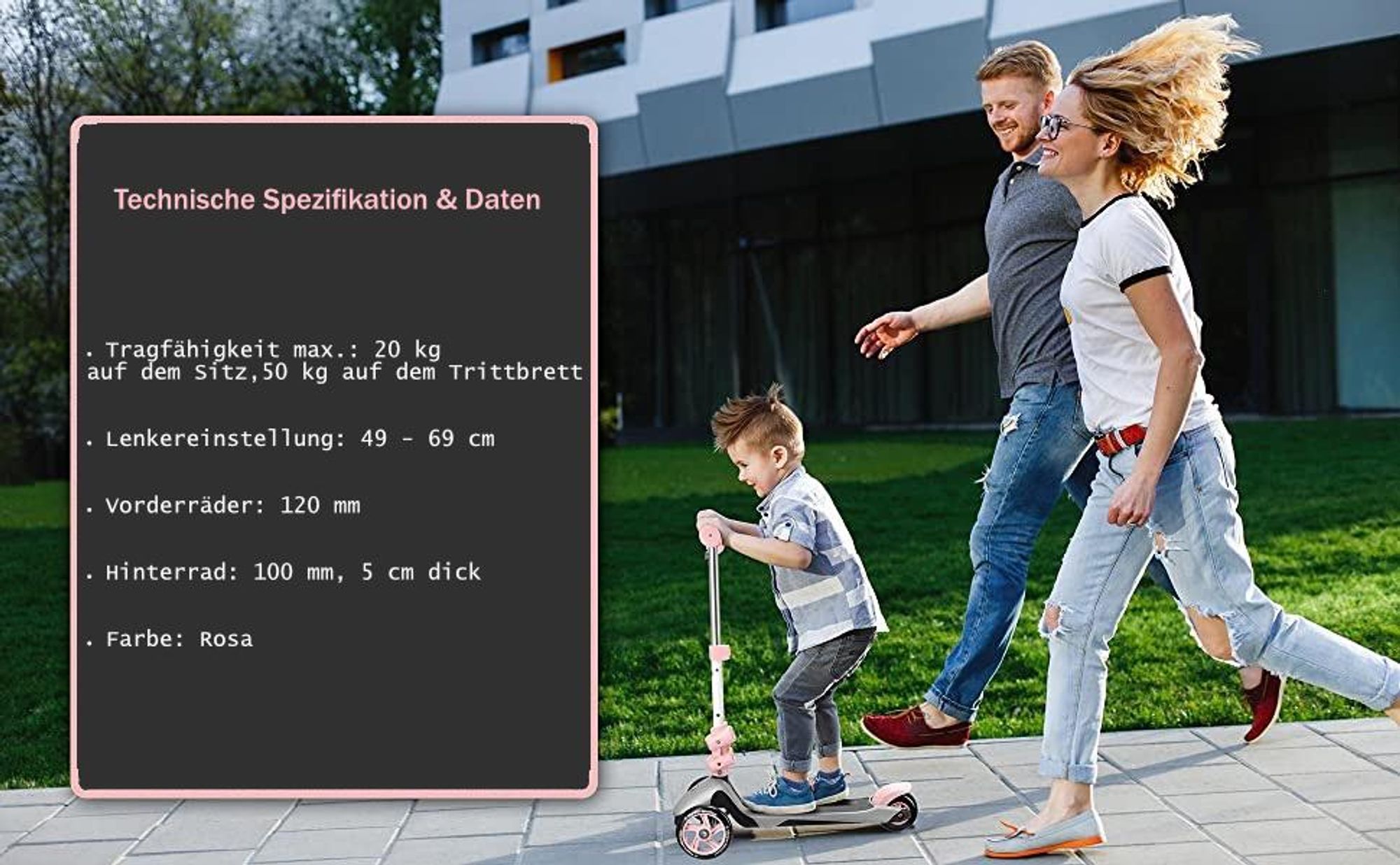 Multifunktionaler 3in1 Roller für Kleinkinder, ab 1 Jahr, Rosa