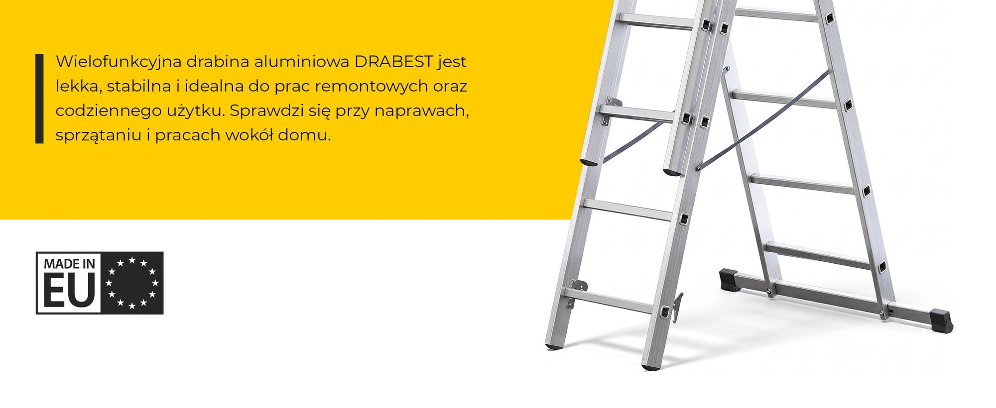 Drabest | Drabina - Drabina 3x6 stopni - Drabina składana - Udźwig 150kg - Drabina aluminiowa - Drabina schodowa