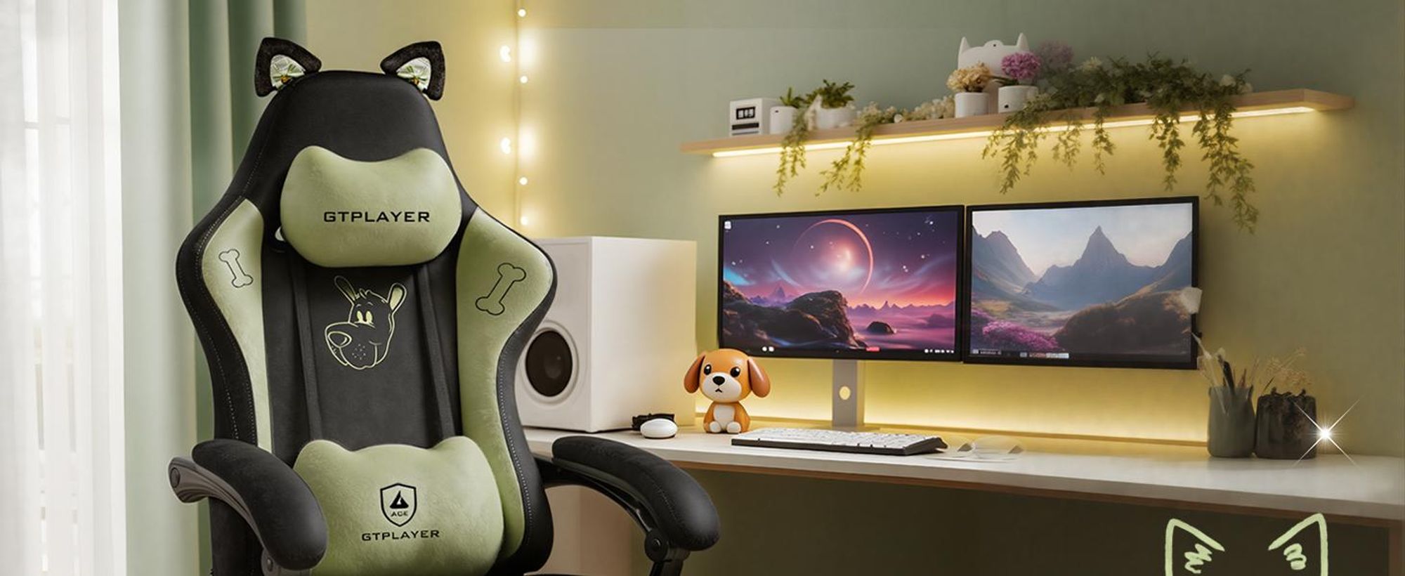 GTPLAYER Roztomilá herní židle se sametovou tkaninou, herní židle, ergonomická kancelářská židle, herní židle s kočičíma ušima, paměťovou pěnou a opěrkou nohou, 150 kg