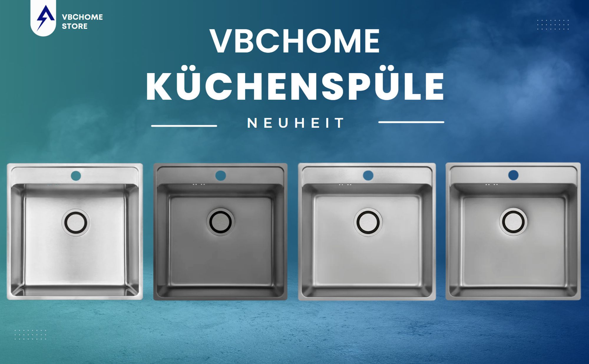 VBChome Edelstahlspüle mit Armatur 49x48x21 cm Inox Leinenstruktur Einbauspüle mit Hahnloch Groß Becken Siphon Armatur Schwarz mit flexiblem Auslauf