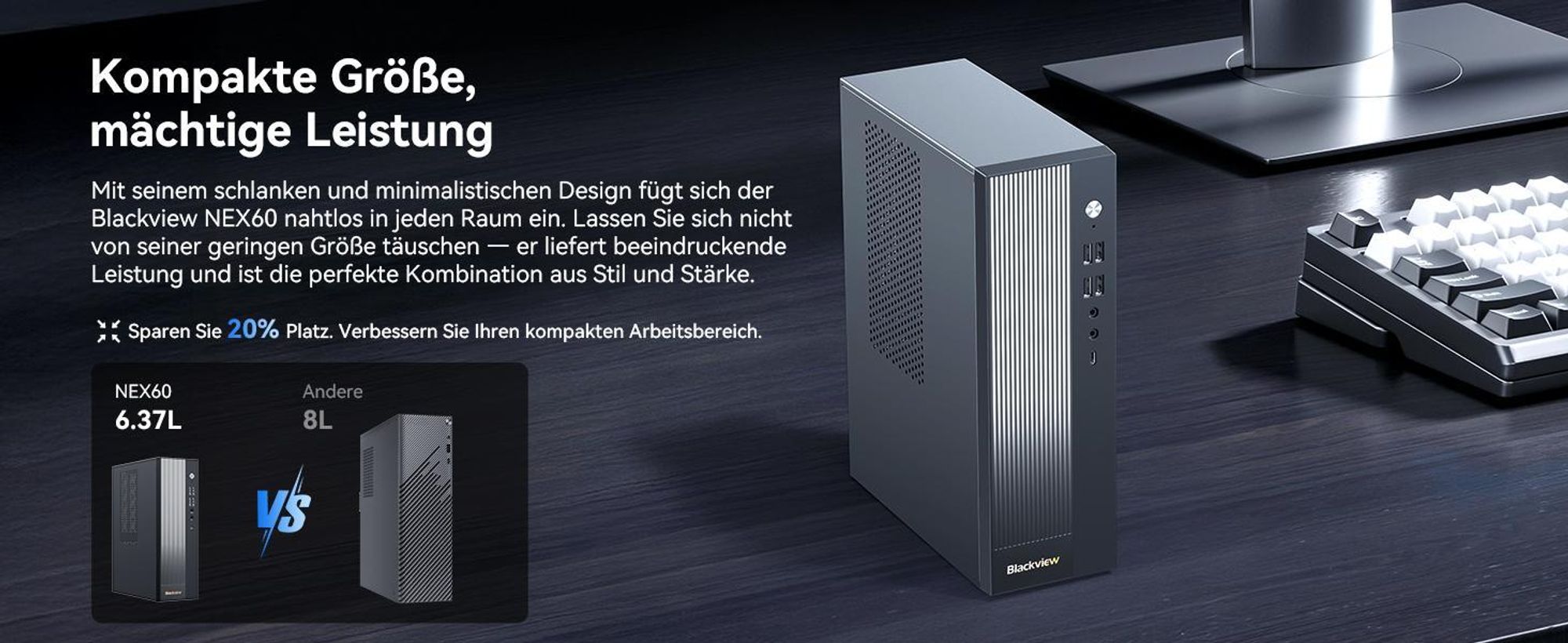 Blackview NEX60 Mini-PC: Intel Core 5 210H, 16GB DDR4 (max. 64GB), 512GB PCIe 4.0 SSD (max. 4TB), Dual 4K Display, Wi-Fi 6, 15 Ports, Windows 11 Pro