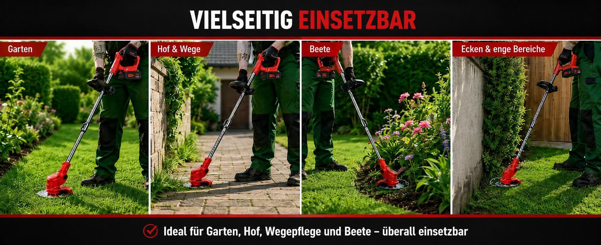 Akku Rasentrimmer mit 2 Akkus & Ladegerät, 3 in 1 Freischneider akku, 18000 U/min, Teleskopstiel 90-120cm, für Garten & Hof