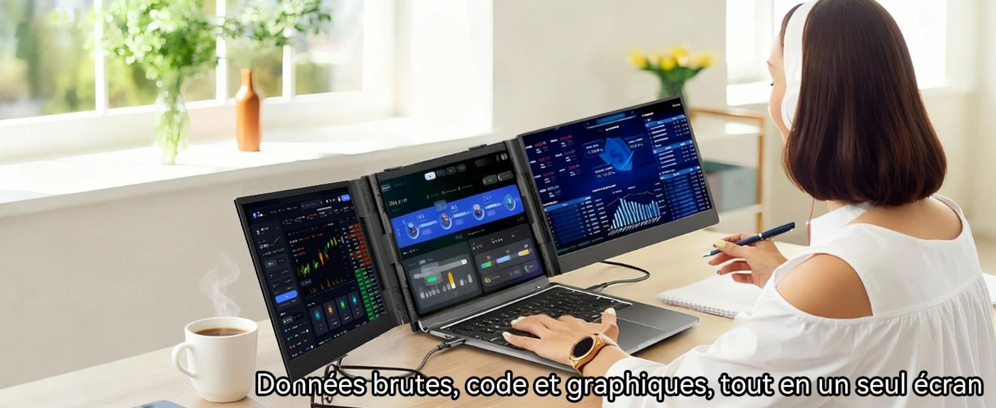 Écran portable Blackview DCM6 14 pouces, moniteur double écran pour ordinateur portable, ultrafin, FHD, compatible avec les ordinateurs portables de 13,3 à 17,3 pou pivotant à 180°, compatible Windows/Mac/Android