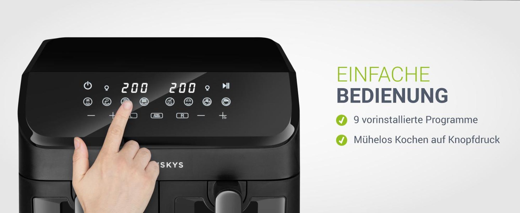 Juskys Heißluftfritteuse 9 L - 2 Kammern, Smart Finish, 9 Programme, Friteuse