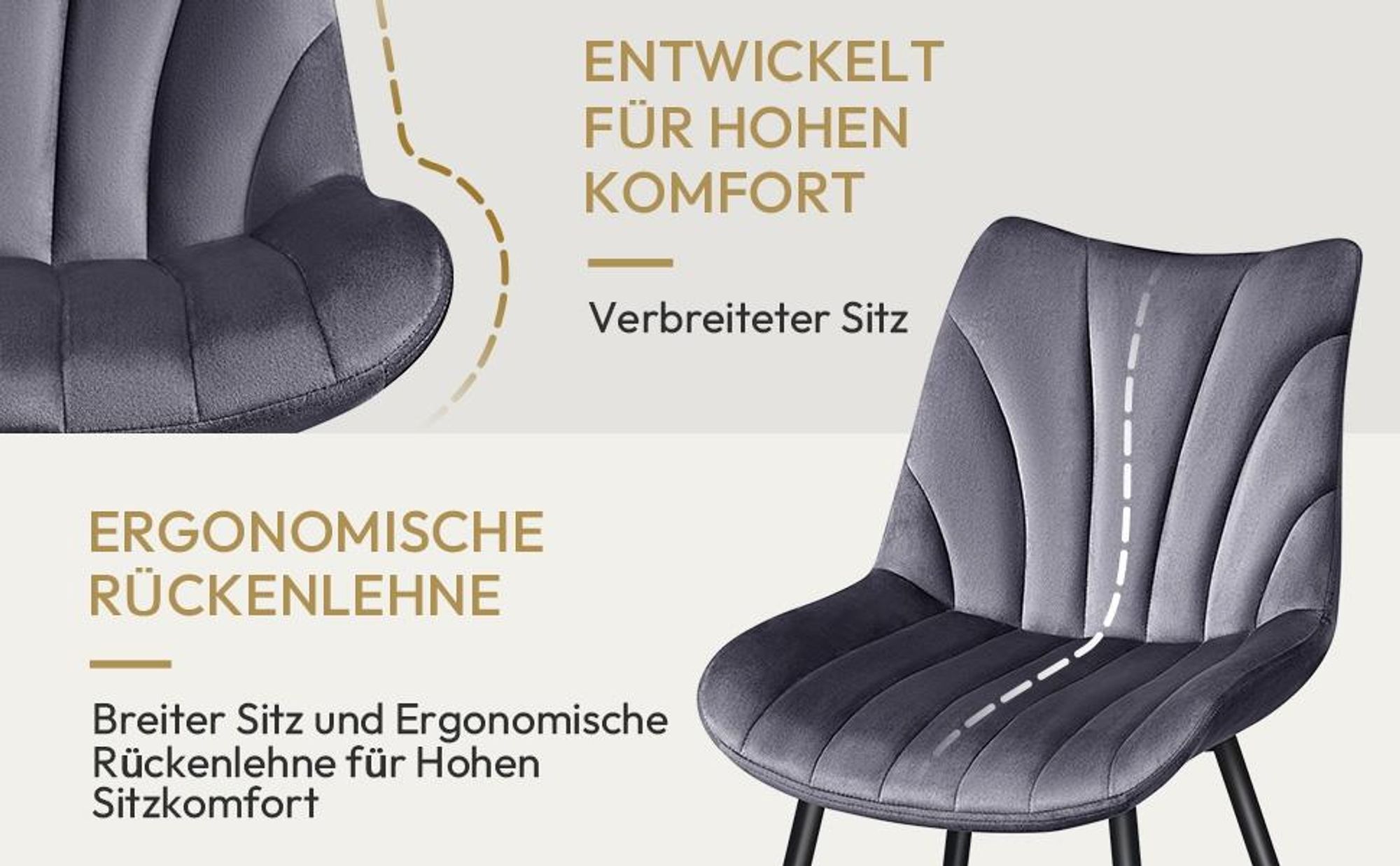 Yaheetech Moderne Esszimmerstühle, 2er Set, mit Metallbeinen, Designer-Stuhl, Dunkelgrau