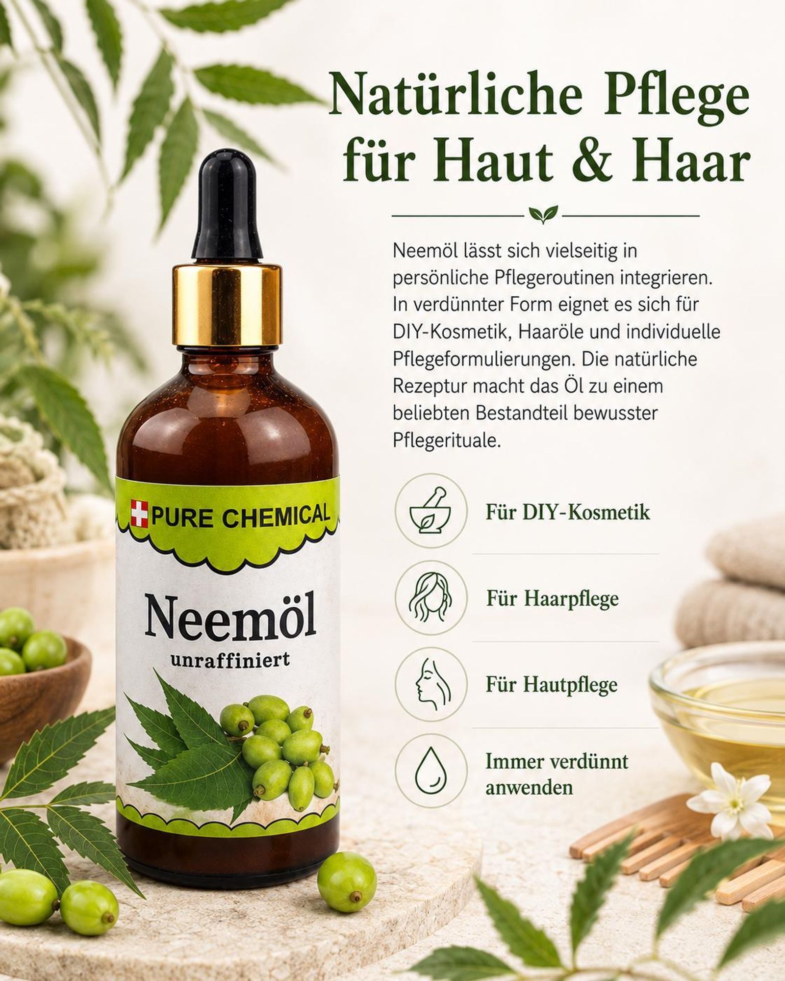 PURE CHEMICAL | Neemöl | unraffiniert | natürlich | kaltgepresst | 100 ml