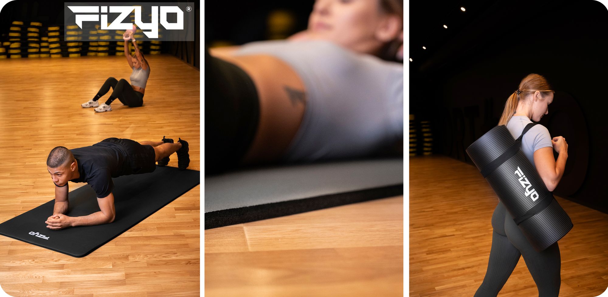 Osoba ćwicząca na macie gimnastycznej NBR marki Fizyo, pozycje Jogi, Pilatesu, Gimnastyczne