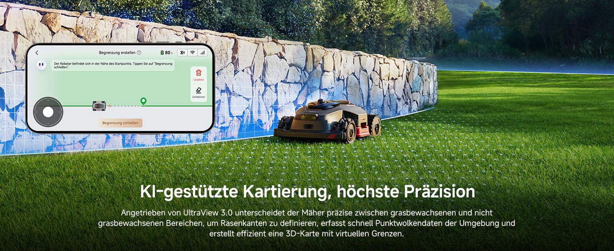MOVA LiDAX Ultra 2000 AWD Mähroboter – 3D-LiDAR & AI Vision, 4WD Allradantrieb, bis 2000 m², 80 % Steigung, automatische Kartierung ohne RTK