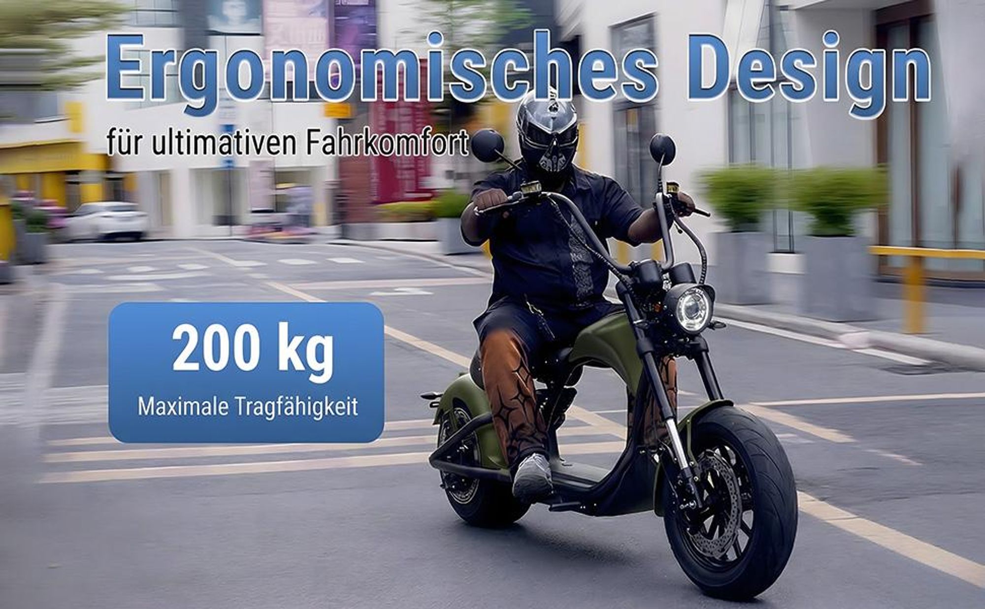 M1P E-Chopper Elektro-Kleinkraftrad 45 km/h, 2000W, 60V 30Ah Lithium-Akku, 80 km Reichweite, Hydraulikbremsen, Federung, abnehmbarer Akku, 200 kg