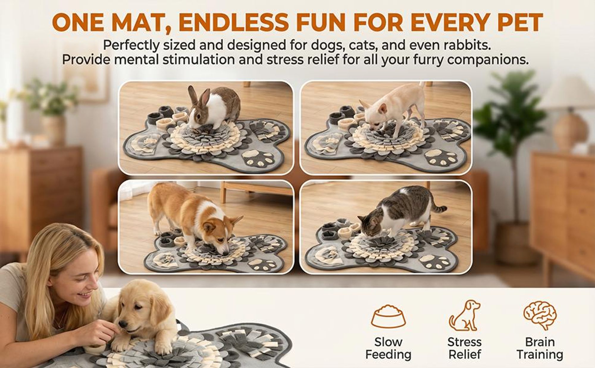 Schnüffelteppich, Hundeschnüffelmatte, Futter-Suchmatte, Trainingsmatte, Intelligenzspielzeug für Hunde und Katzen, Natürliches Fressen