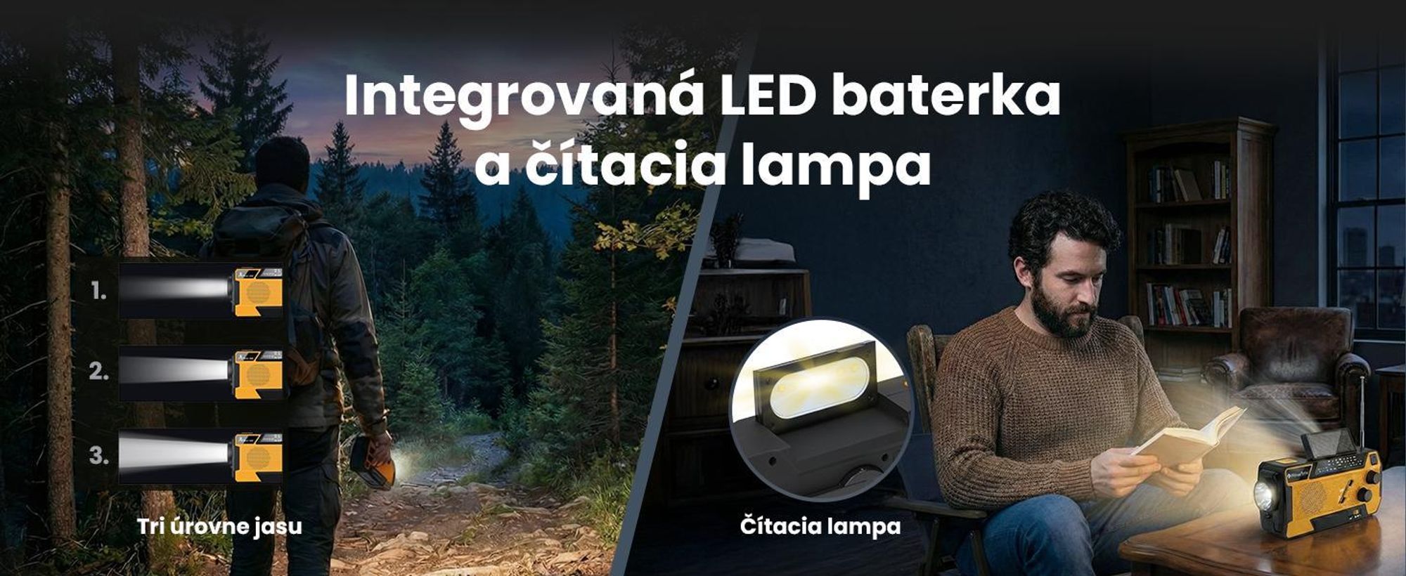 Extralink SR-4000 núdzové rádio so solárnym nabíjaním, kľukou, powerbankou 4000 mAh a LED svietidlom