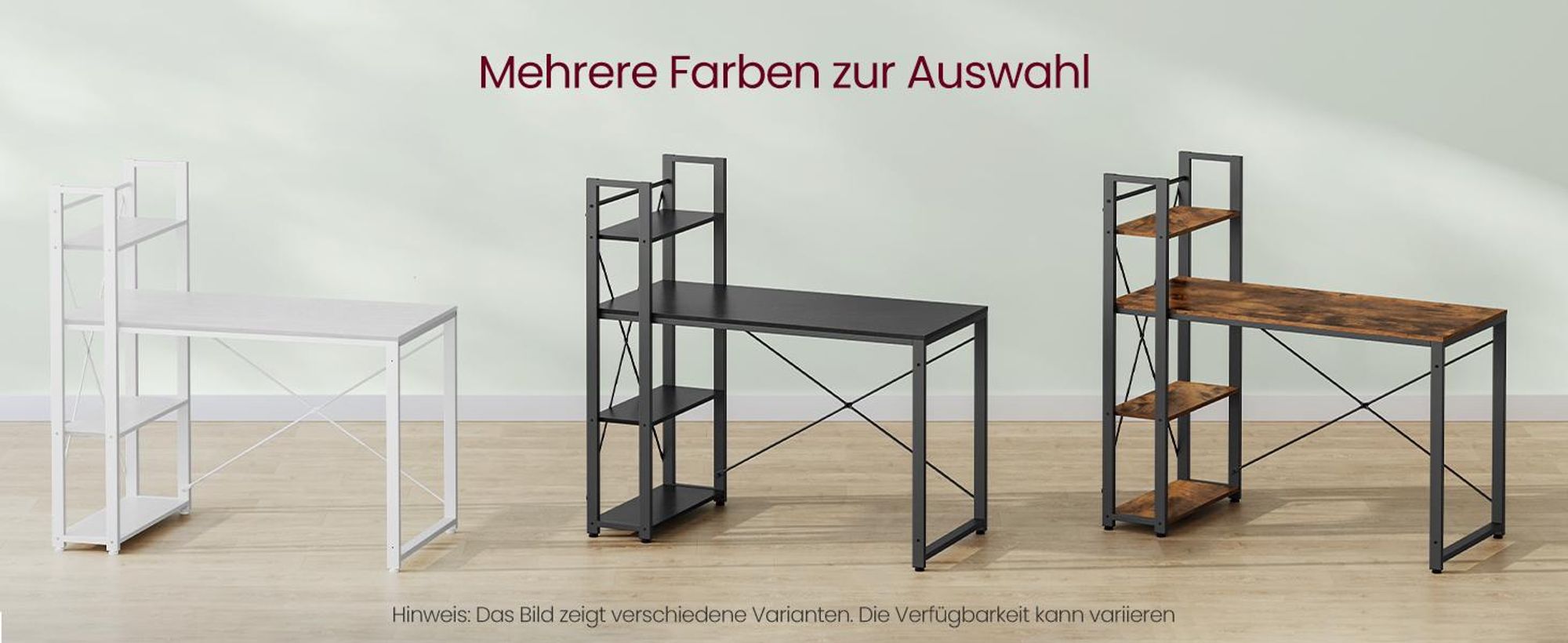 VASAGLE Schreibtisch Computertisch mit Regalböden 120cm weiß