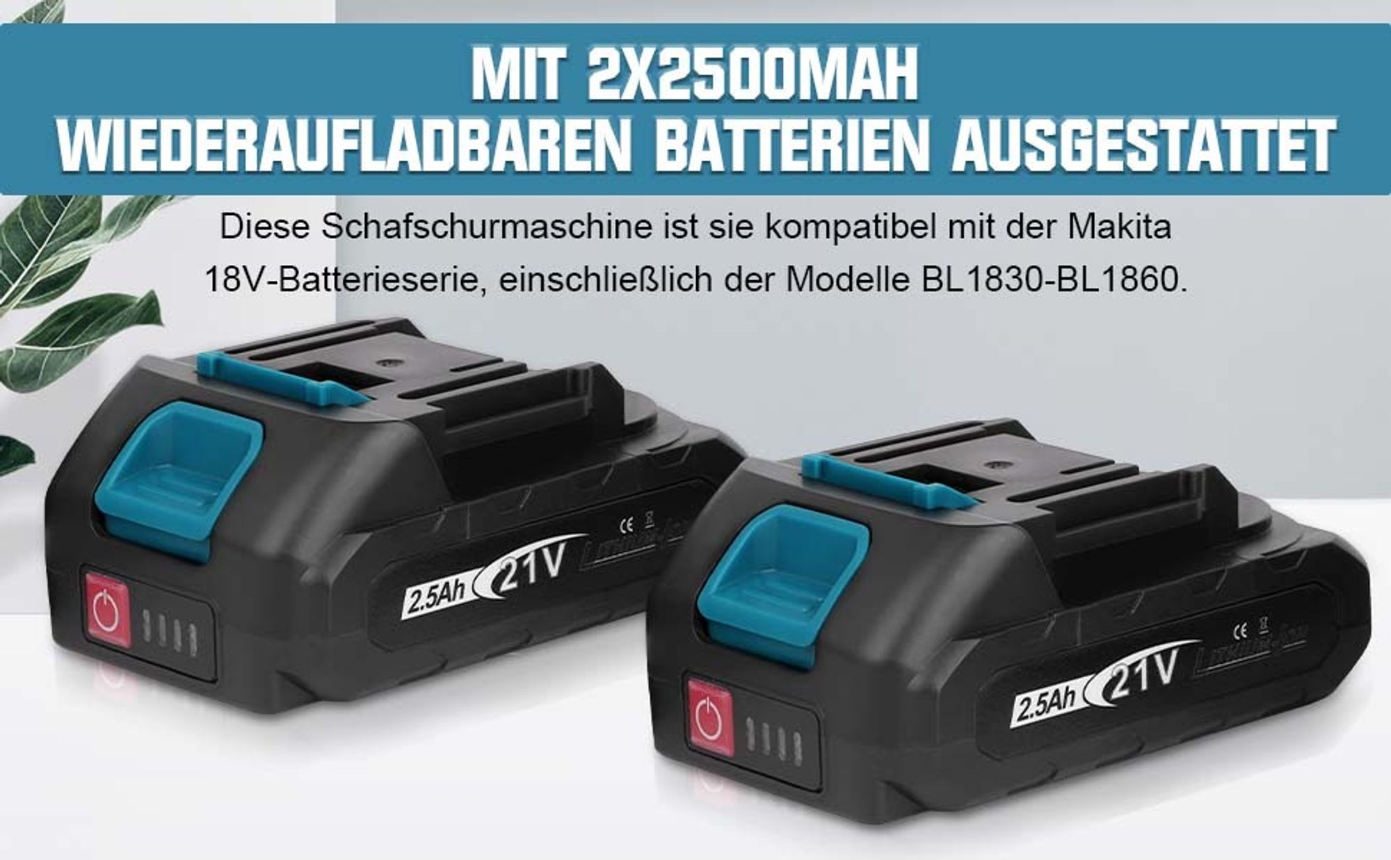 500W Elektrische Schafschere Mit 2x2500mAh Akkus