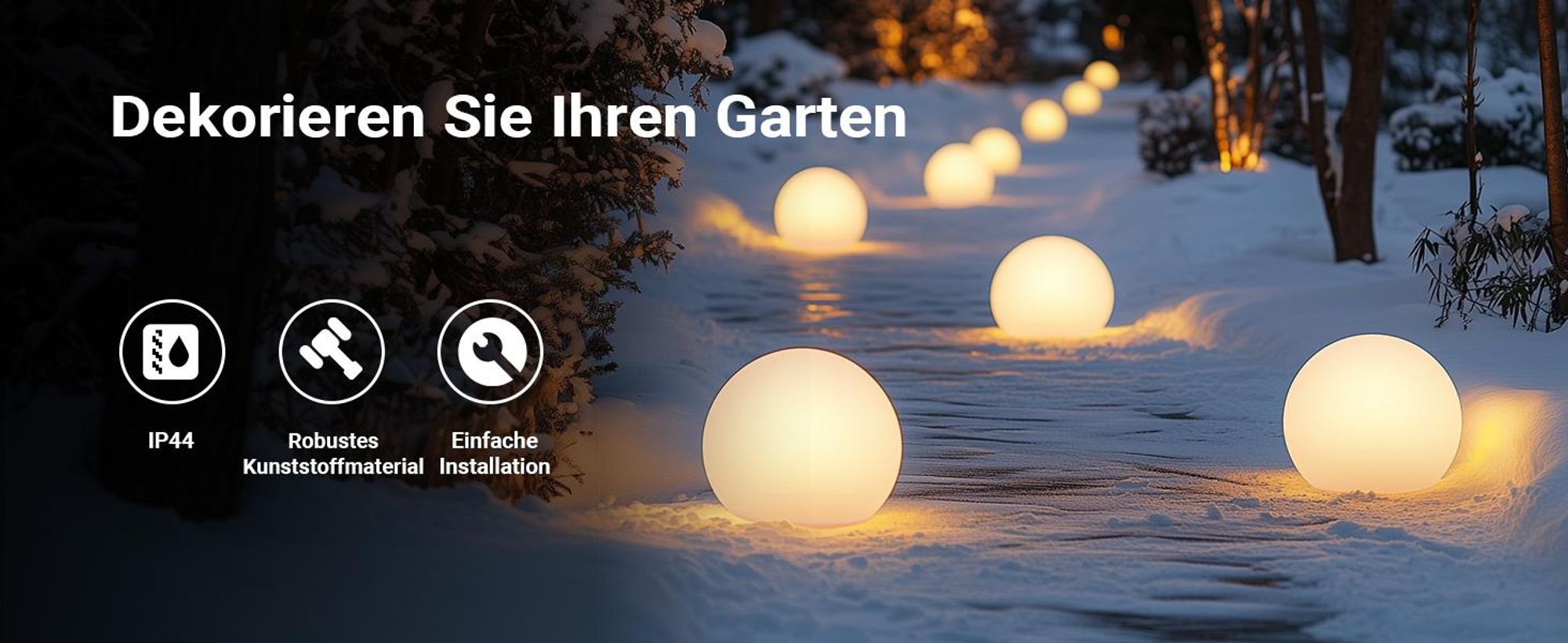 Wiltec Kugelleuchte Ø 30 cm mit Erdspieß, Gartenleuchte 40 W mit Kugellampe, Gartenbeleuchtung mit E-27 Fassung, IP44 Außenbeleuchtung Garten