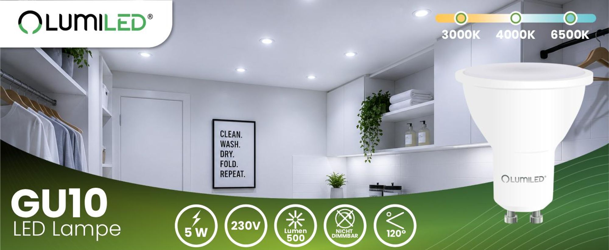 LUMILED GU10 LED Lampe PAR16 5W 500lm 6500K Kaltweiß 120° Nicht Dimmbar 10 Stück Energiesparendes Leuchtmittel Strahler Reflektor Spot entspricht 35W für Küche Wohnzimmer Büro Flur 10 Stück Lampen