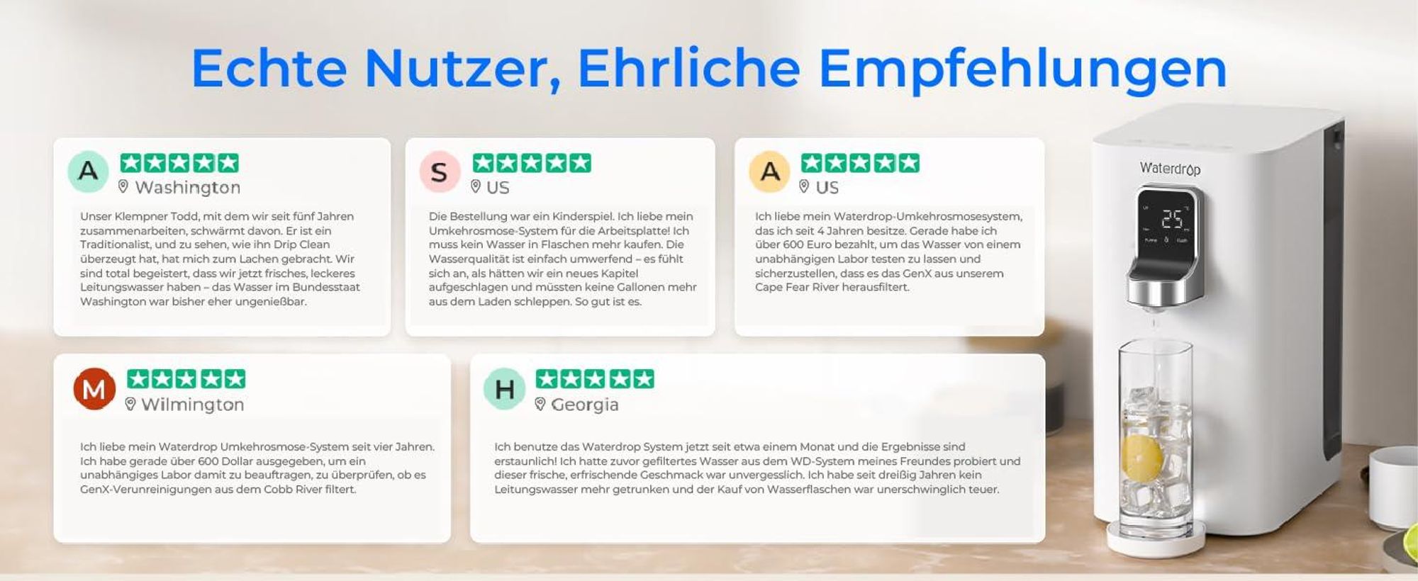 [Mineralien] Waterdrop K19-HG Umkehrosmose-Wasserfiltersystem für die Arbeitsplatte, Sofort-Heißwasserspender, Tragbar, 7-Stufig mit UV