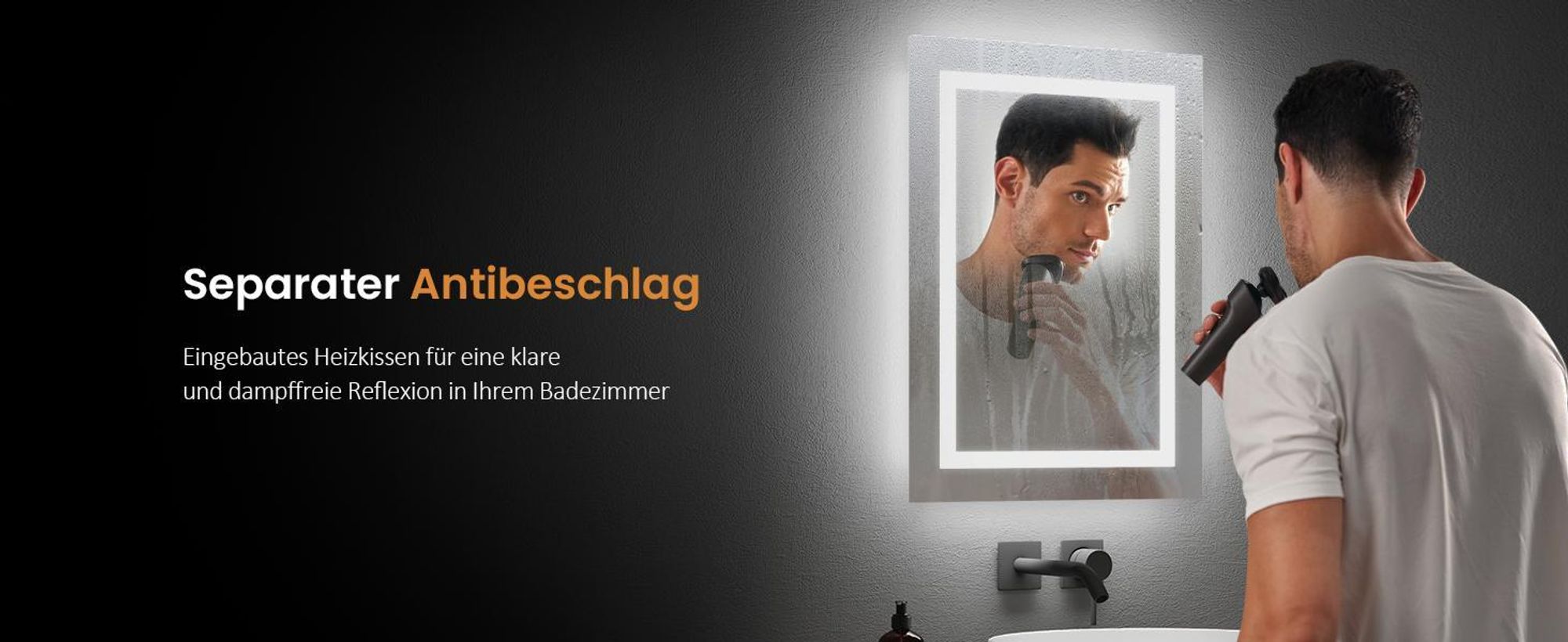 EMKE Badspiegel mit Beleuchtung 60 x 50 cm LED Badezimmerspiegel Beschlagfrei mit Druckknopfschalter mit 2 Farben des Lichts, Kaltweißes und warmes Licht