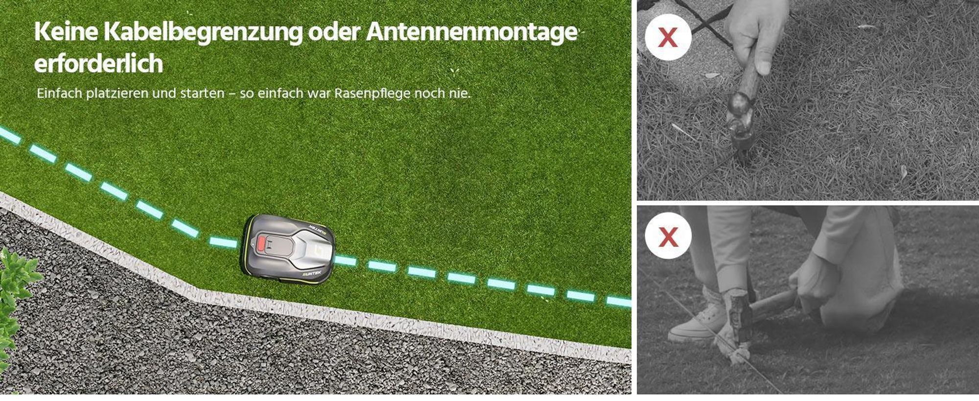 SUNTEK SRM2050 Mähroboter ohne Begrenzungskabel, KI Pure Vision Rasenmäher Roboter für 500 m² mit automatischer Kartierung,APP-Steuerung mit Garage