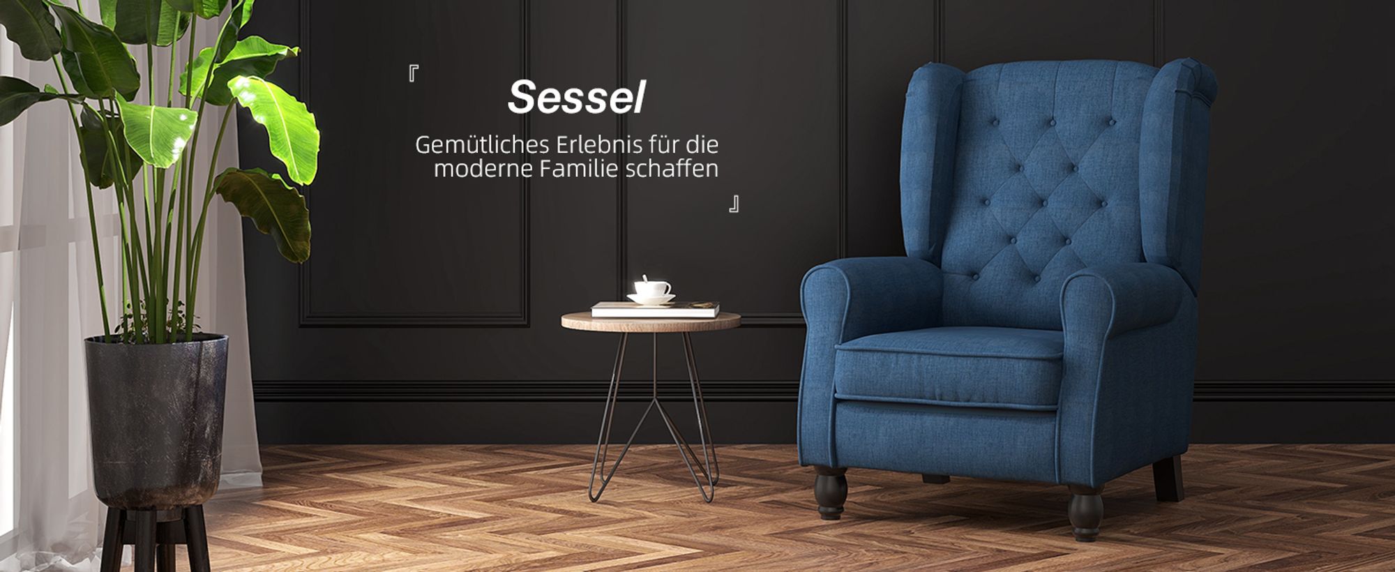 HOMCOM Ohrensessel Gepolstert Sessel mit Tufting, hoher Rückenlehne, Blau