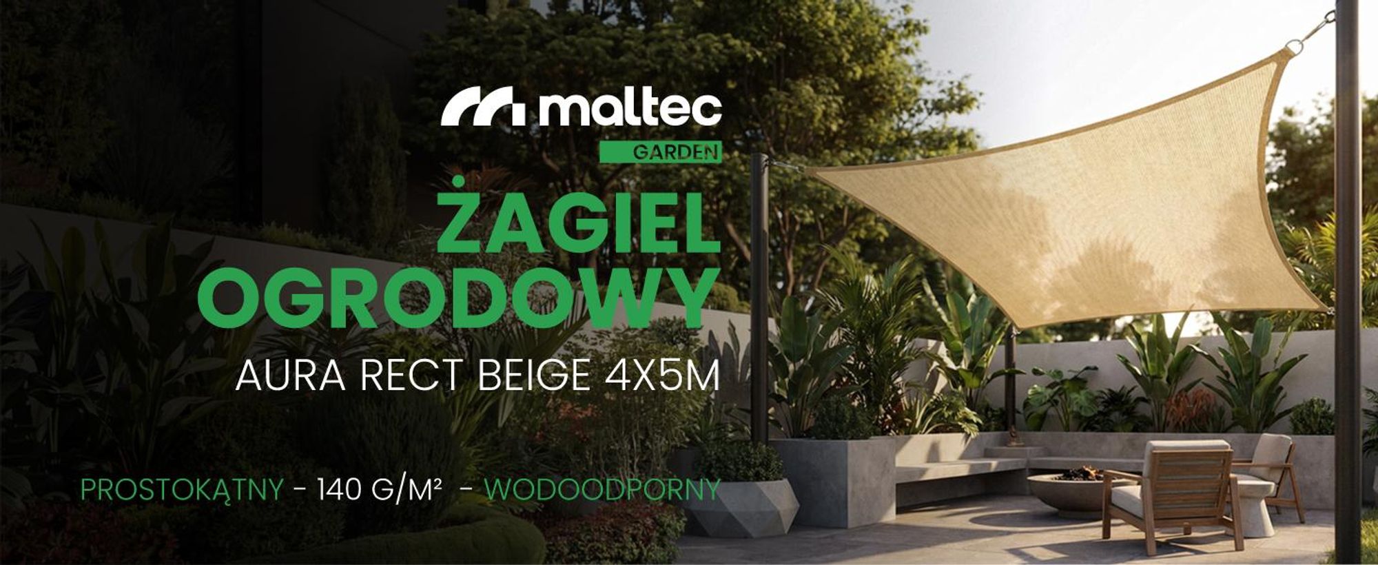 Żagiel przeciwsłoneczny prostokątny 4x5m ogrodowy na taras balkon beżowy wodoodporny
