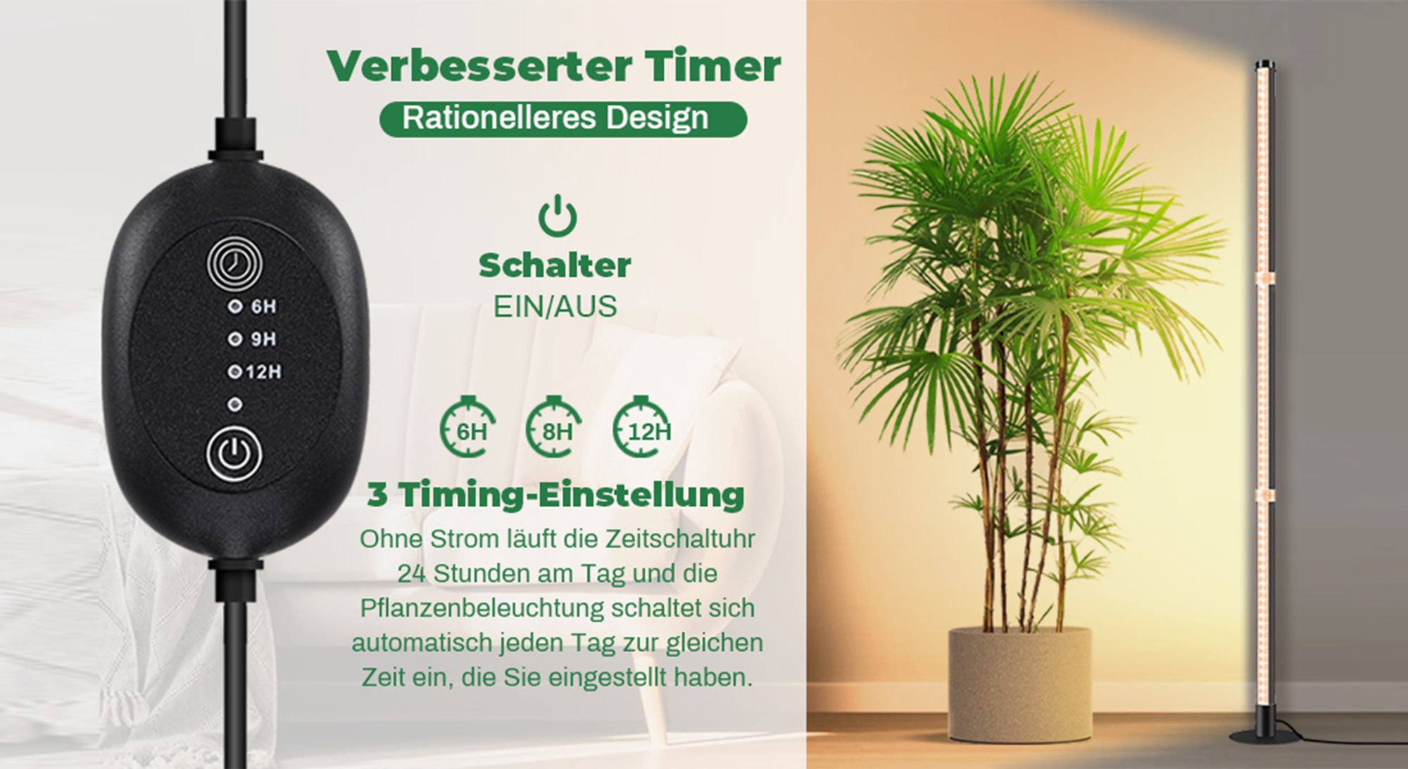 122cm Pflanzenlampe LED Vollspektrum 3 Lichtmodi Pflanzenlichter Stehlampe Zimmerpflanzen Wachstumslichter mit Timer
