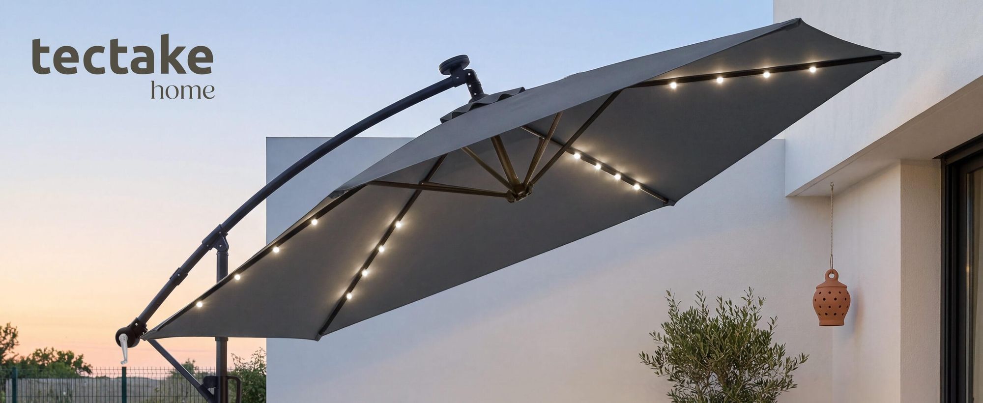 tectake® Ampelschirm Artemis 3,5 x 3,5 m, 360° drehbar mit Doppeldach