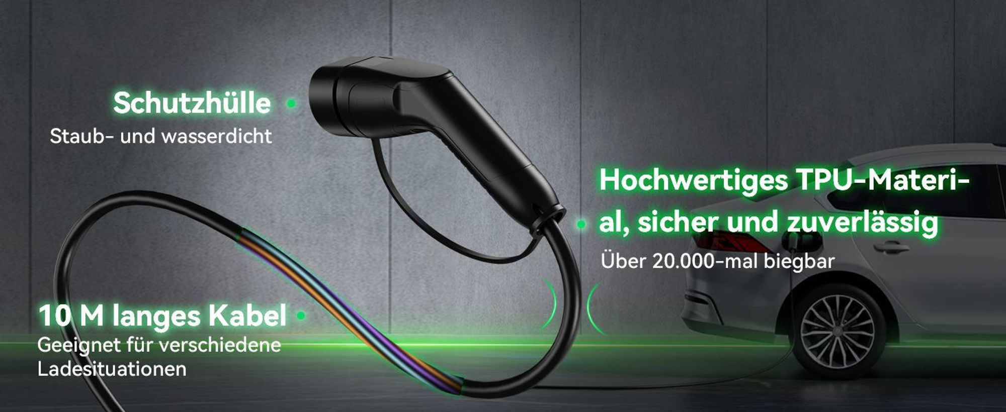 Puluomis Ladekabel 11kW 10m Typ 2/CCS Schnittstelle für Elektroauto, EV Ladekabel 3-phasig 16A, IP55 Wasserdicht mit Schutzhülle, Tasche