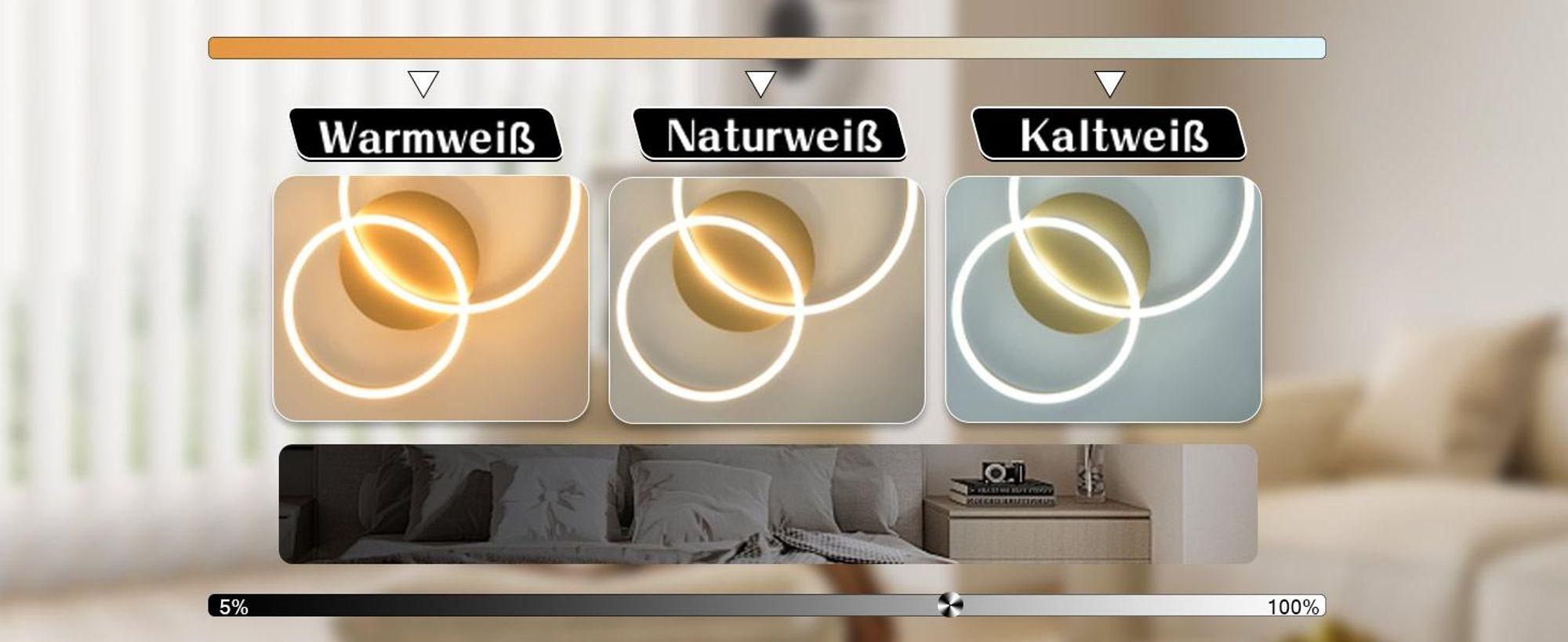 ZMH Deckenlampe LED 46W Deckenleuchte Wohnzimmer Dimmbar mit Fernbedienung Gold 2 Ring aus Acryl Deckenbeleuchtung Modern Design für Schlafzimmer