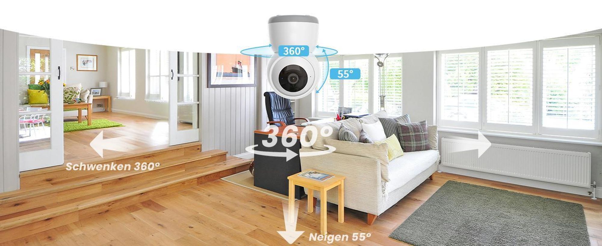 Überwachungskamera 4 Stück, Schwenkbar 360°, WLAN 2.4/5GHz, KI Personenerkennung, Auto-Tracking, Indoor für Baby, Kinder, Haustiere, 15M Nachtsicht