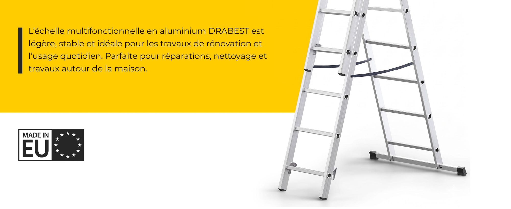 DRABEST | Aluminium 3x7 échelle multifonctionnelle - échelle pliante en 3 parties & échelle à rallonges - 21nombre de barreaux - jusqu'à -150 kg - e EN131 &