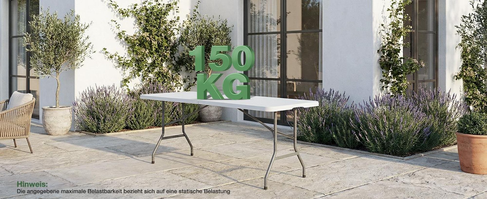 Sekey Buffettisch Klappbar Campingtisch Kunststoff mit Tragegriff, 152x70cm, Weiß