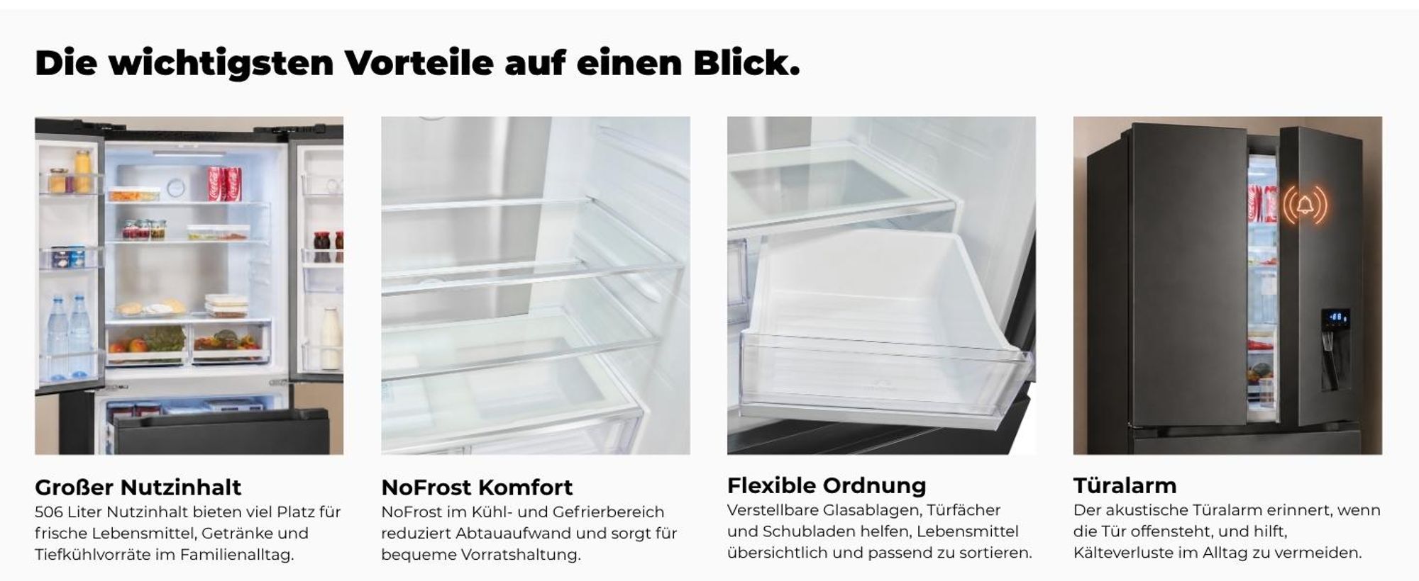 Exquisit Frenchdoor-Kühlschrank, 506 L, Kombigerät, 2-in-1, Kühl- und Gefrierteil, No-Frost, Wasserspender, inoxlook, FD5490-160-WS-202E inoxlook-az